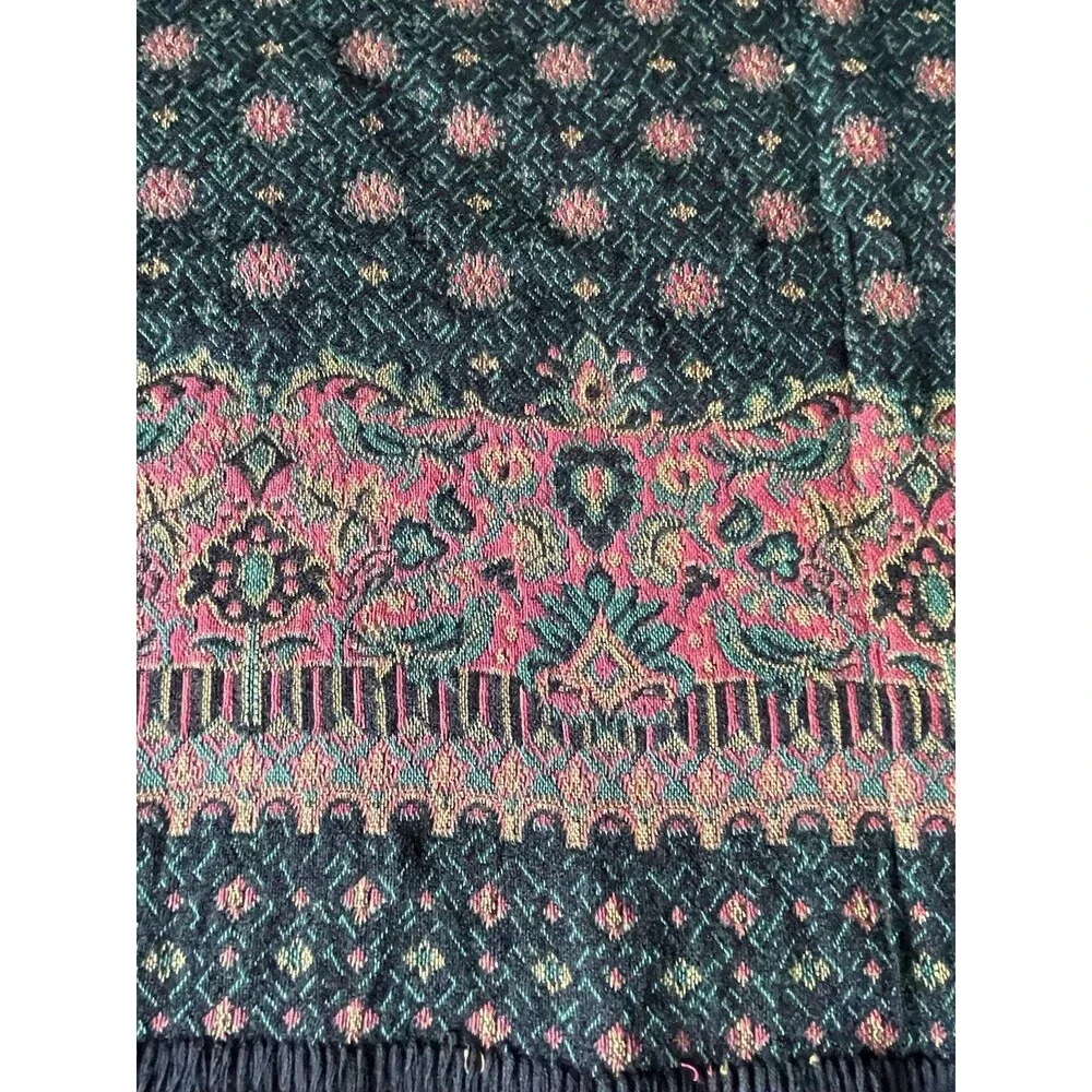 Vtg Metrax Belgium Woven Jacquard Tapestry Throw Table Cover 55x55 Floral Birds